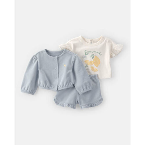 Baby Girl 3-Piece Sleeveless Top & Short Set - Blue | Carter's