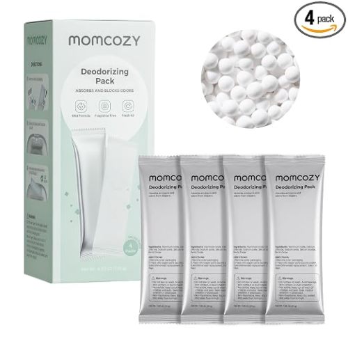 Momcozy Diaper Pail Deodorizer Refills, 4 Packs, Odor Control Bags | Mineral-Based and Fragrance-Free for Momcozy Diaper Pails, Trash Bins, Shoe Cabinets, Gym Bags and Cat Litter Boxes