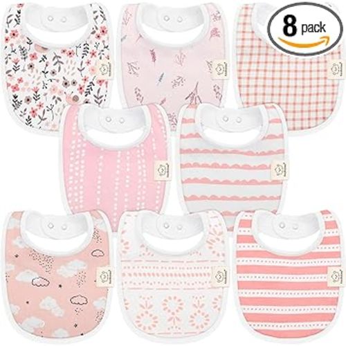 8-Pack Organic Baby Bibs for Boys, Girls - Soft Cotton Drooling and Teething Bibs for Baby Girl & Boy, Extra Absorbent, Easy To Clean & Put On for Toddler, Newborn, Infant 0-24 Months (Sweet Charm)