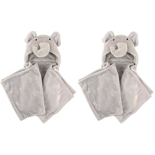 Hudson Baby Unisex Baby and Toddler Hooded Animal Face Plush Blanket, Elephant, One Size (Pack of 2)