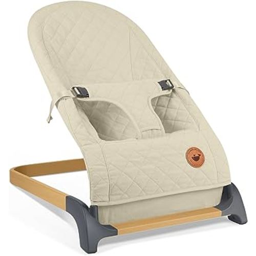 ANGELBLISS Baby Bouncer, Portable Bouncer Seat for Babies, Infants Bouncy Seat with Fabric, Natural Vibrations (Apricot)