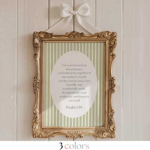 Psalm 139 Bible Verse Nursery Print: Vintage Baby Room Art (Digital, Printed or Framed)
