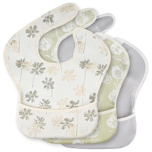 CIVARUA KIDS 3-Pack Waterproof Baby Bibs for Eating - Mess Proof Lightweight Toddler Feeding Bibs with Large Food Catcher
