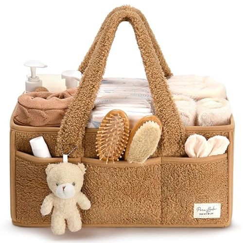 PeraBella Baby Diaper Caddy Organizer, Large Diaper Organizer Caddy for Changing Table, Newborn Nursery Essentials Storage Baby Basket, Portable Car Diaper Caddy Basket, Baby Shower Gifts Girl and Boy - Extra Large - Pecan Brown