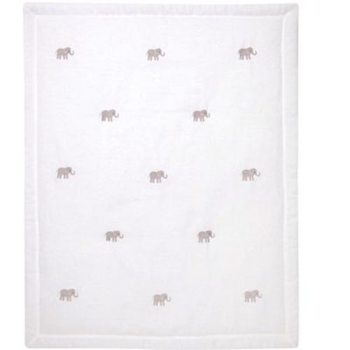 Lambs & Ivy Signature Elephant Creamy White Linen Embroidered Baby Crib Quilt