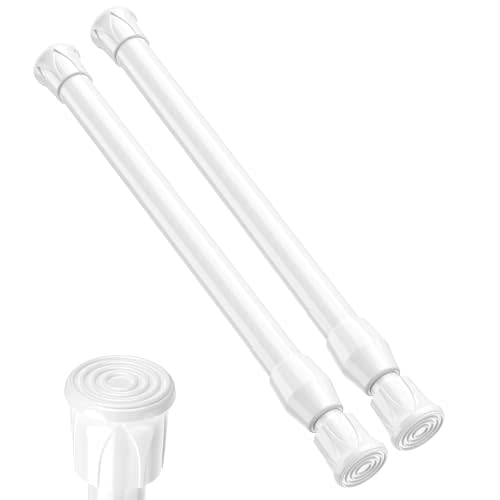 Tension Curtain Rod 12-20inches Small Tension Rods White Adjustable Spring Tension Curtain Rods 2 Pack Mini Curtain Rod Short for Cupboard Closet Rod Kitchen Drawers No Drill Cupboard Cabinets