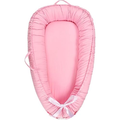 GFU Baby Lounger for Newborn, Soft Breathable Cotton Baby Nest Lounger, Portable and Washable Infant Nest Cover, Reversible Infant Lounger for Boys Girls, Pink