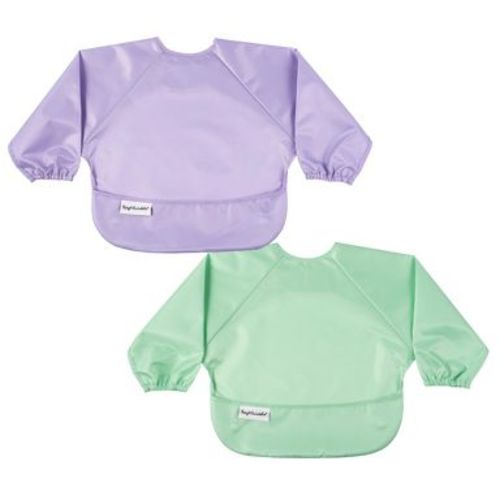 Tiny Twinkle Mess-Proof/Waterproof 2-Pack Long-Sleeve Baby Bib, Machine Washable Smock for Eating (Mermaid, Small 6-24 Months)