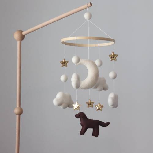 Dreamy Dog Baby Mobile: Felt Clouds, Moon & Handmade Pups
