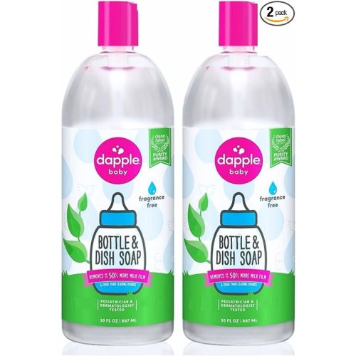 Dapple Baby Fragrance-Free Baby Bottle & Dish Soap Refill - (2 Pack) 30 fl oz - Plant-Powered Cleaner for Bottles, Pump Parts, and Sippy Cups - Removes Milk Film & Odors