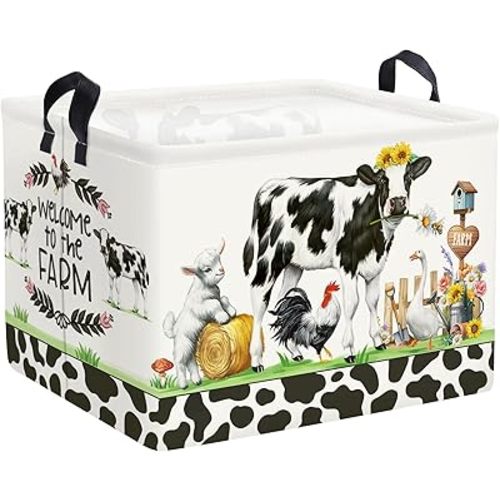 Farm Animals Storage Basket Collapsible Clothes Baby Nursery Hamper Large Book Shelf Basket Boy Girl Toy Box Bin for Kid Room, Cow, 36L