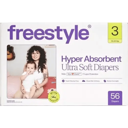 Freestyles Hyper Absorbent Ultra Soft TCF Premium Diapers, Size 3, 56 Count