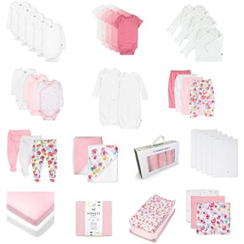 HonestBaby 50-Piece Oh Set Newborn Essentials Gift Box Organic Cotton for Infant Baby Boys, Girls, Unisex
