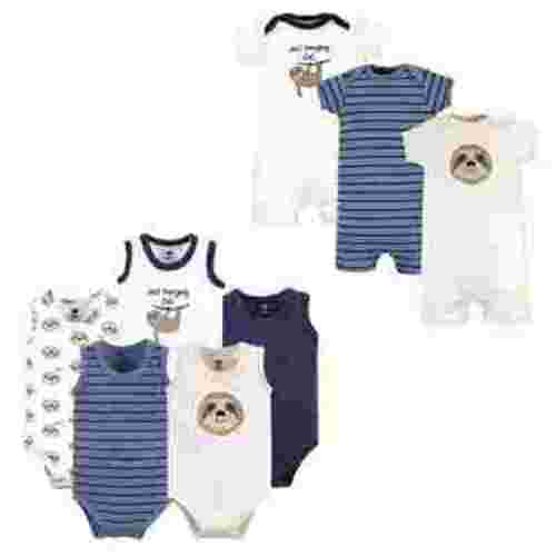 Hudson Baby Infant Boy Cotton Bodysuits and Rompers, 8-Piece, Sloth, 9-12 Months