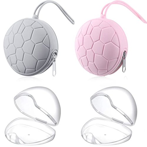 Nuanchu 4 Pieces Pacifier Holder Case Set 2 Silicone Portable Pacifier Case Cover Pouch for Diaper Bag with 2 Transparent BPA Free Pacifier Storage Container Box(Gray, Army Green)