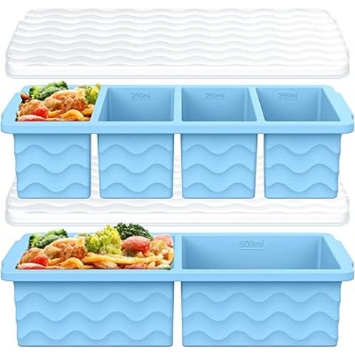 Silicone Freezer Molds for Soup with Lid, 1-Cup & 2-Cup Large Ice Cube Trays Food Storage Containers for Meal Prep, Freeze 250mL/125mL Portions – 2 Pack