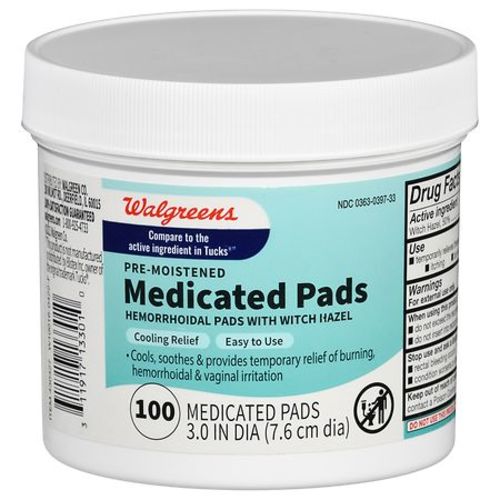 Walgreens Pre-Moistened Medicated Pads with Witch Hazel