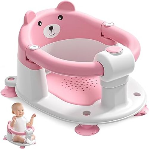 Baby Bath Seat for Babies 6 Months & up, Non-Slip Toddler Bath Seats for Babies Sitting Up, Safe Infant & Newborn Bathtub Chair with 4 Suction Cups & Soft Cushion for Shower,Pink