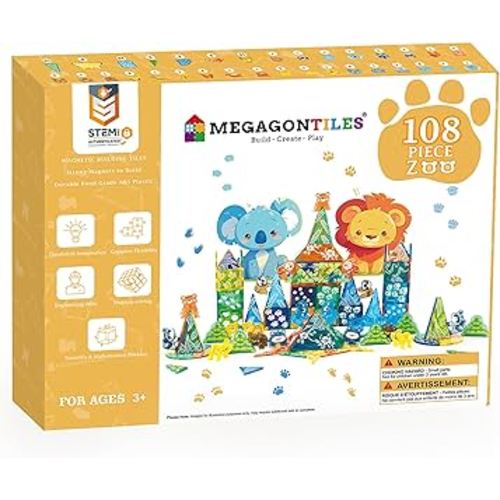 Zoo Animals Magnetic Tiles Set 108PCS | STEM-Authenticated Magnetic Building Blocks with Animal Figures | Educational Construction Toy for Toddlers & Kids Ages 3–8 (Boys & Girls)
