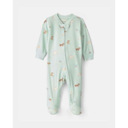 Baby Girl Pets Cotton 2-Way Zip Sleep & Play Pajamas - Green | Carter's