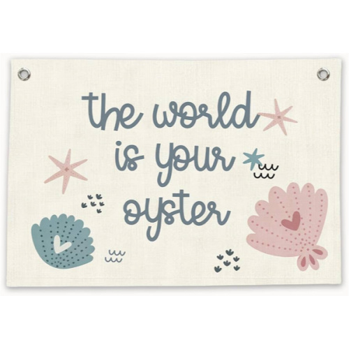 Amazon.com: RTXLEZM Girls Room Decor,The World is Your Oyster Canvas Banner | Inspirational Nautical Coastal Wall Art Prints Hanging for Toddler Girls Nursery Room Bedroom Playroom Decor, 20x30 Inch