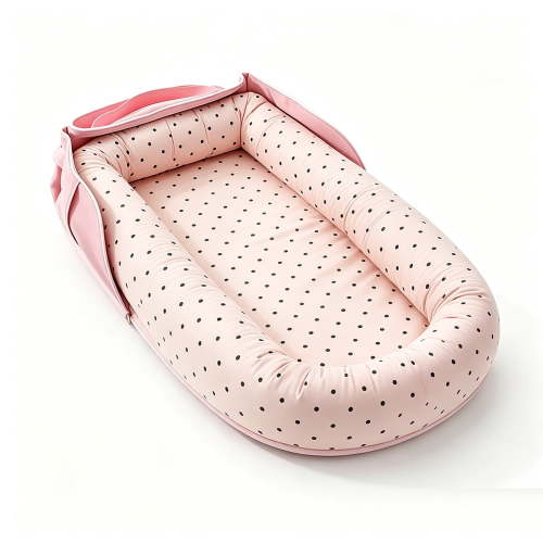 Loevin Baby Lounger for Newborn, Portable Breathable Infant Lounger for 0-12 Months Toddler (Polka Dot Pink)