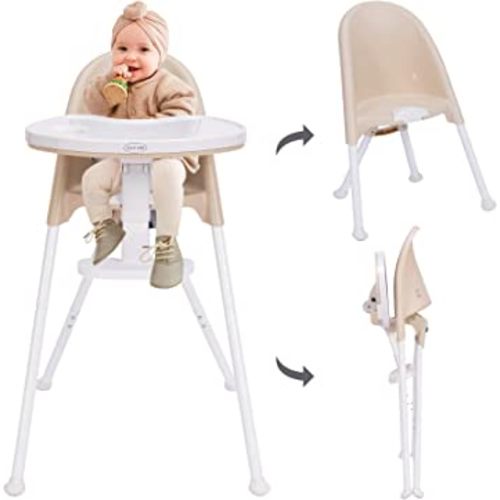 High Chair Folding,One Click fold,Save Space, Detachable Double Tray, Infant Chair, Car Traveling, 3 in 1 Convertible, 3-Point Harness, Adjustable Footrest, Non-Slip Feet, Adjustable Legs, Cream Color
