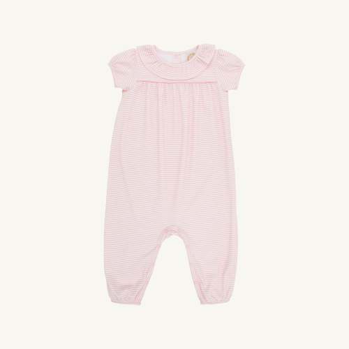 Short Sleeve Ramona Ruffle Romper - Sandpearl Pink Stripe