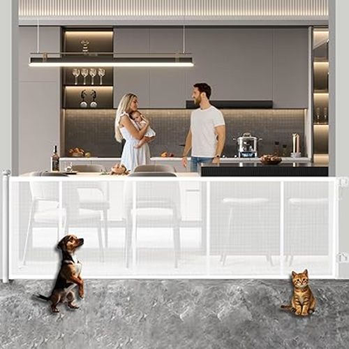 Huafly 197 Inch Retractable Baby Gates，Extra Wide Baby Gates for Large Openings, Child Gates, Safety Gates, Extra Long Dog Gates on Doorways, Stairs, Outdoor, Indoor (White, 197 Inch)