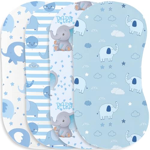 Wauprant 4pcs Elephant Burp Cloths for Baby Boys Girls 100% Cotton Blue Elephant Themed Design Burp Rags, Soft Breathable Muslin Burping Cloths Absorbent Spit-Up Cloths for Infant Newborns