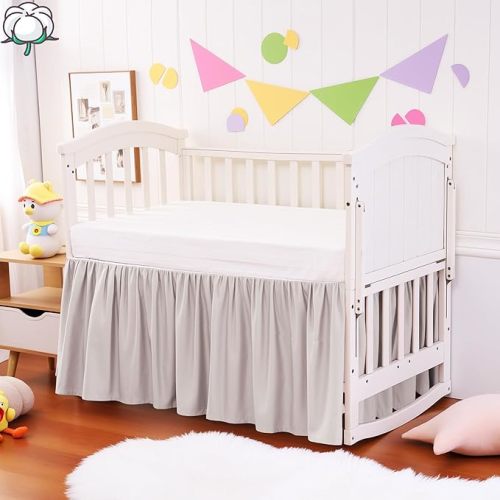 Crib Bed Skirt Dust Ruffle 100% Cotton - Natural, Soft, Breathable for Baby's Delicate Skin, Nursery Toddler Crib Bed Skirt for Baby Boys Girls, Fits Standard Cribs 28" x 52" with 14" Drop