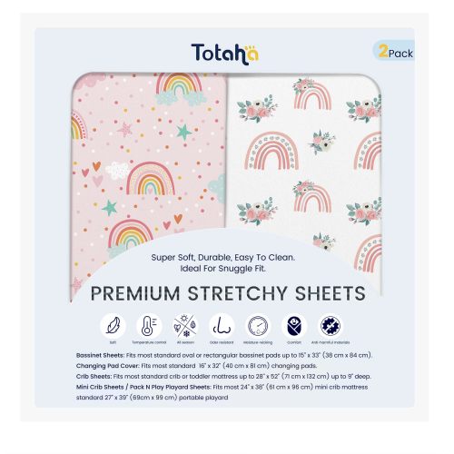 TotAha Premium Soft Pack n Play Sheets Super Stretchy Jersey Knit Mini Crib Sheets Fitted Silky Comfort Pack and Play Mattress S