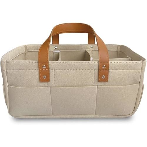 KiddyCare Diaper Caddy Organizer Cart for Nursery Baby Basket Gift for Boy/Girl | Diaper Caddy for Changing Table Basket Organizer with Dividers | Caddy for Baby Stuff Breast Pump Caddy - Regular