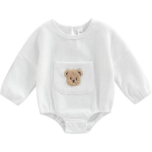 Douhoow Cute Baby Sweatshirt Romper Waffle Knit Baby Clothes Infant Girl Boy Fall Winter Outfits