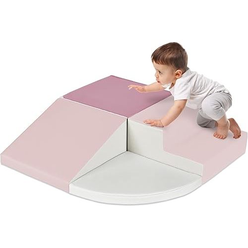 Best Choice Products Soft Foam Climbing Blocks for Toddlers, 4-Piece Baby Play Set, Easy-Clean Vinyl Foam Shapes, Safe Certified Materials, Early Learning Motor Skill Development Toy - Pink