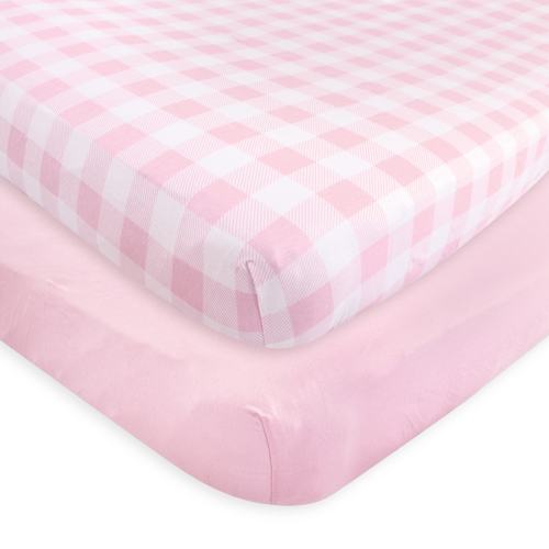 Touched by Nature Baby Girl Organic Cotton Crib Sheet, Plaid Solid Light Pink, One Size - Plaid Solid Light Pink - One Size