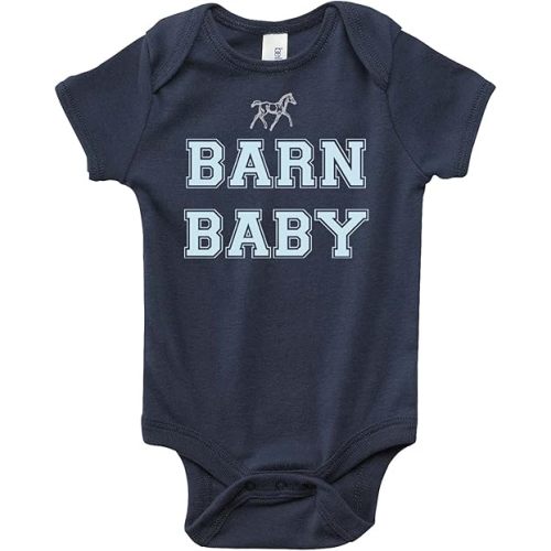 Barn Baby Horse Onesie, Navy Blue with Light Blue Lettering for Infant Boys - Pony Lover Bodysuit Gift