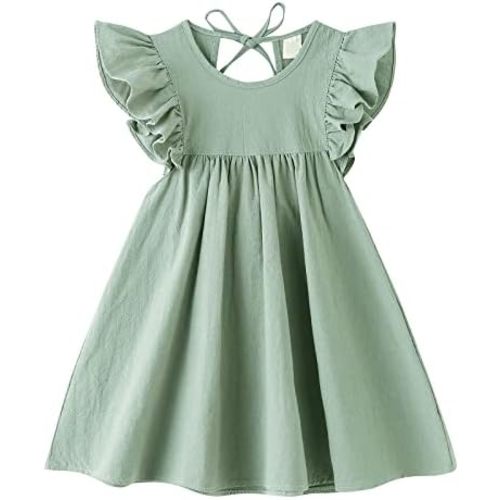 Dutebare Toddler Baby Girl Dress Cotton Linen Ruffle Halter Sleeveless Dresses Kids Summer Sundress