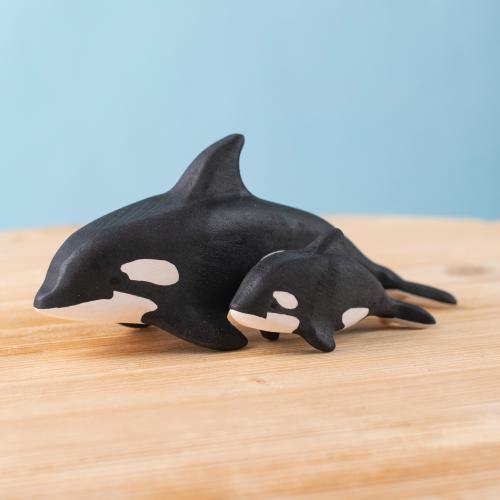 Orca and Baby Wooden Toy Set | Handcrafted Waldorf Ocean Figures | Montessori Inspired Marine Life by Bumbu Toys