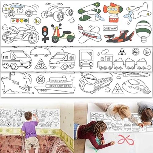 Children's Drawing Roll, Coloring Paper Roll for Kids Gift,120 * 11.8 Inches DIY Painting Drawing Paper Roll, Sticky Drawing Paper Roll, Early Educational Toys for Kids (Vehicles)