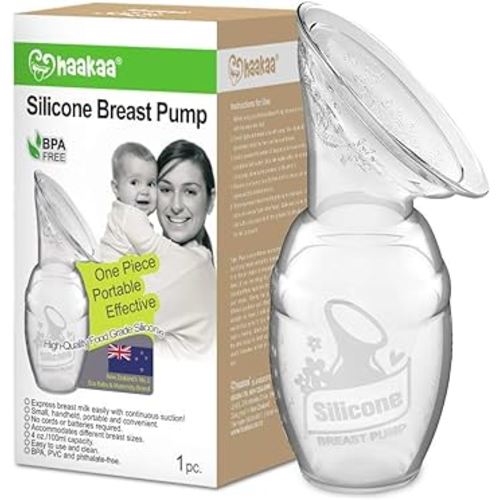 haakaa Manual Breast Pump for Breastfeeding, Silicone, Clear 4oz/100ml