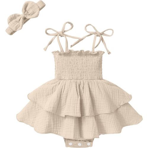 YOUNGER TREE Baby Girl Clothes Infant Summer Romper Dress Sleeveless Bodysuit Jumpsuit with Headband Toddler Outfits