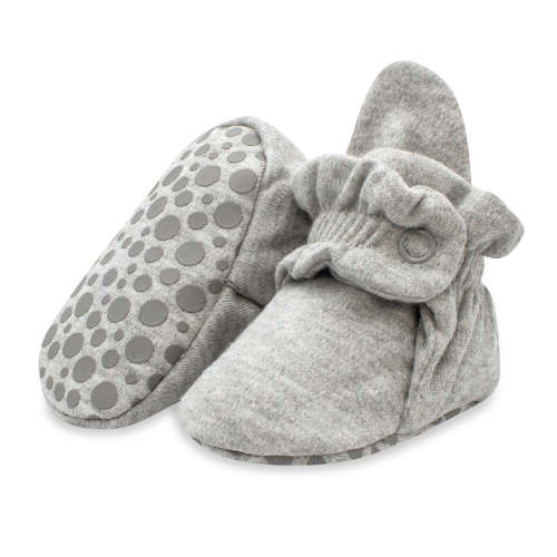 Zutano Cotton Gripper Stay-On Baby Bootie Slipper - Heather Gray
