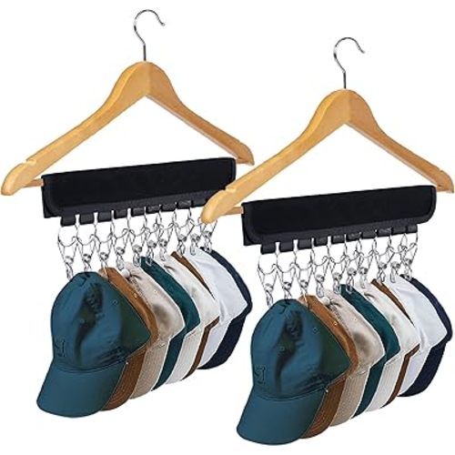 Hat Rack for Baseball Caps Hat Organizer Holder for Hanger & Room Closet Display, 2Pack 10 Hat Storage Clips for Hang Ball Caps Beanie, for Men Gift, Not Including Hangers & Hats (2PC Black)