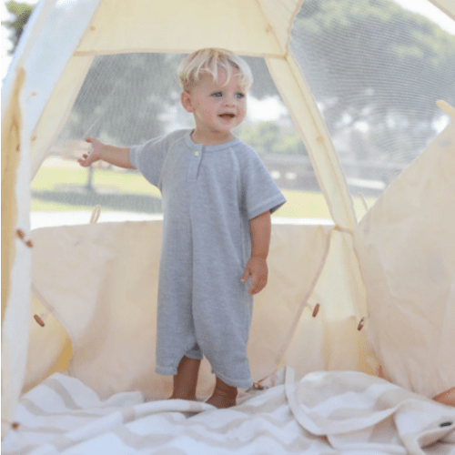 Stone Waffle Henley Romper