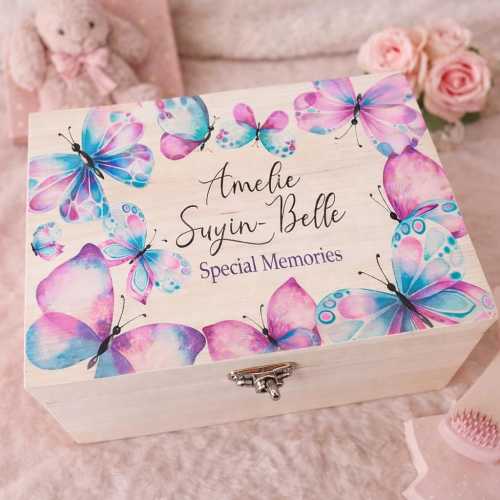 Butterfly memory box, keepsake box, children, new baby gift, christening, birthday, newborn, new arrival, for her him, pregnant, mum, dad