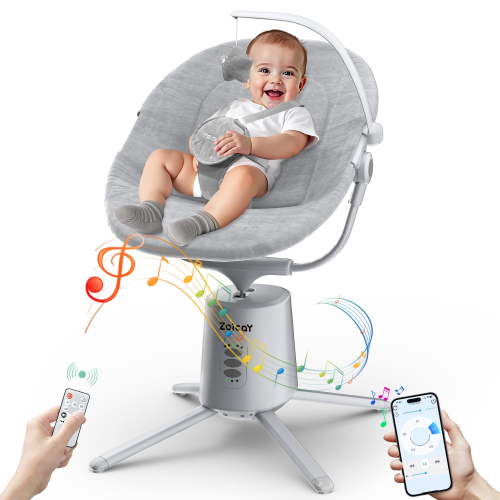 Zoicay Portable Baby Swing with APP Remote Control, 5 Speed & 3 Motions, Bluetooth Music, 25lb Weight Capacity, Gray