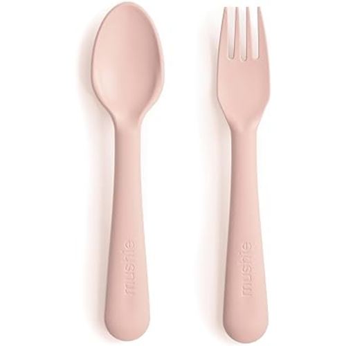 mushie Flatware Fork and Spoon Set For Kids | Made in Denmark (Blush)