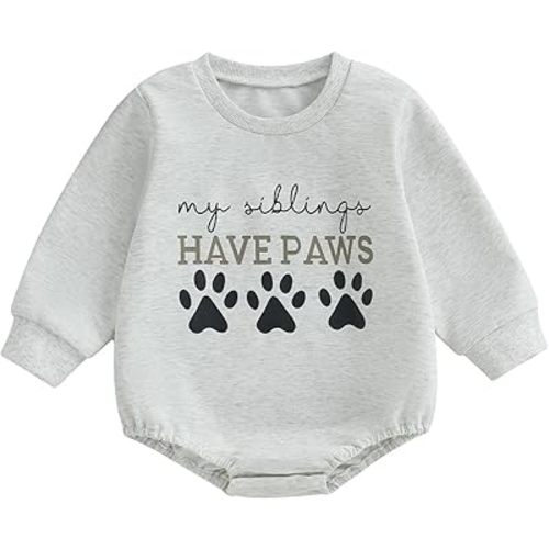 Newborn Baby Boy Girl Sweatshirt Bubble Romper My Siblings Have Paws Onesie Bodysuit Fall Gender Neutral Clothes
