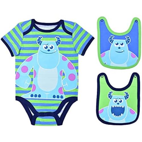 Disney Baby Boys' Monsters Inc, Mickey, or Buzz Lightyear 2 Bibs and Bodysuit Pack